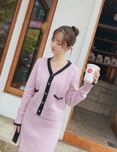 밀크코코아 Event7%.Eclat Wool Contrast Trim Cardigan(wool90%)