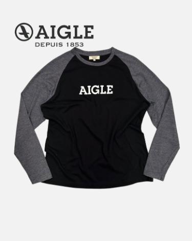 AIGLE logo charcoal raglan t-shirt