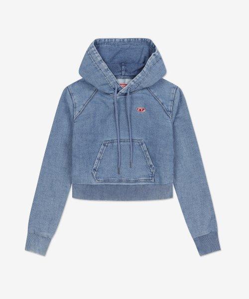 여성 앤지 D 로고 자수 데님 후드 - 라이트 블루 / A0402109D0101