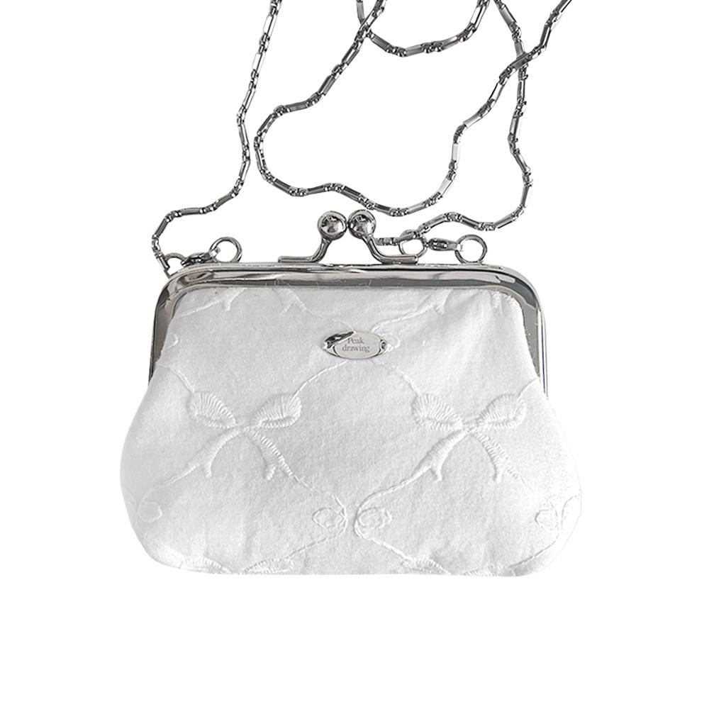 Pure white ribbon frame mini bag (핸드메이드백)