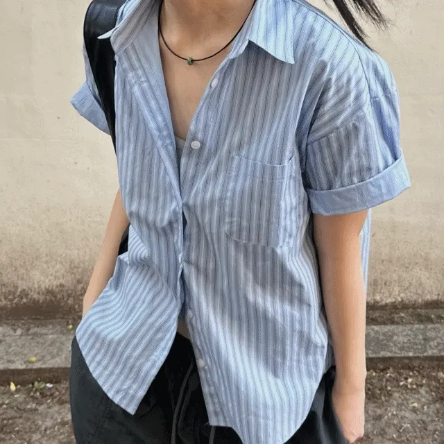 [주문대폭주] 스트라이프 데일리 반소매 반팔 셔츠 남방