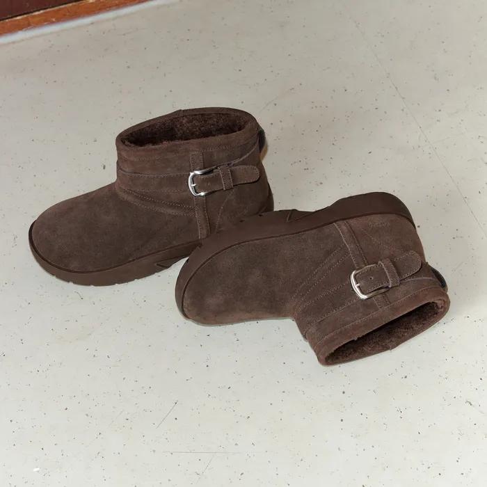 BOUCLE BUCKLE SHORT WINTER BOOTS / BROWN