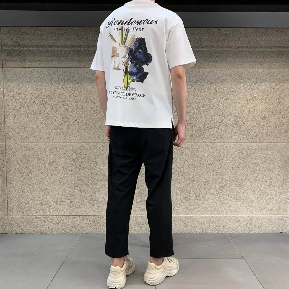 리버클래시 23SS WHITE 세미오버핏 멀티 플라워 아트웍 반팔 티셔츠 LJS41155