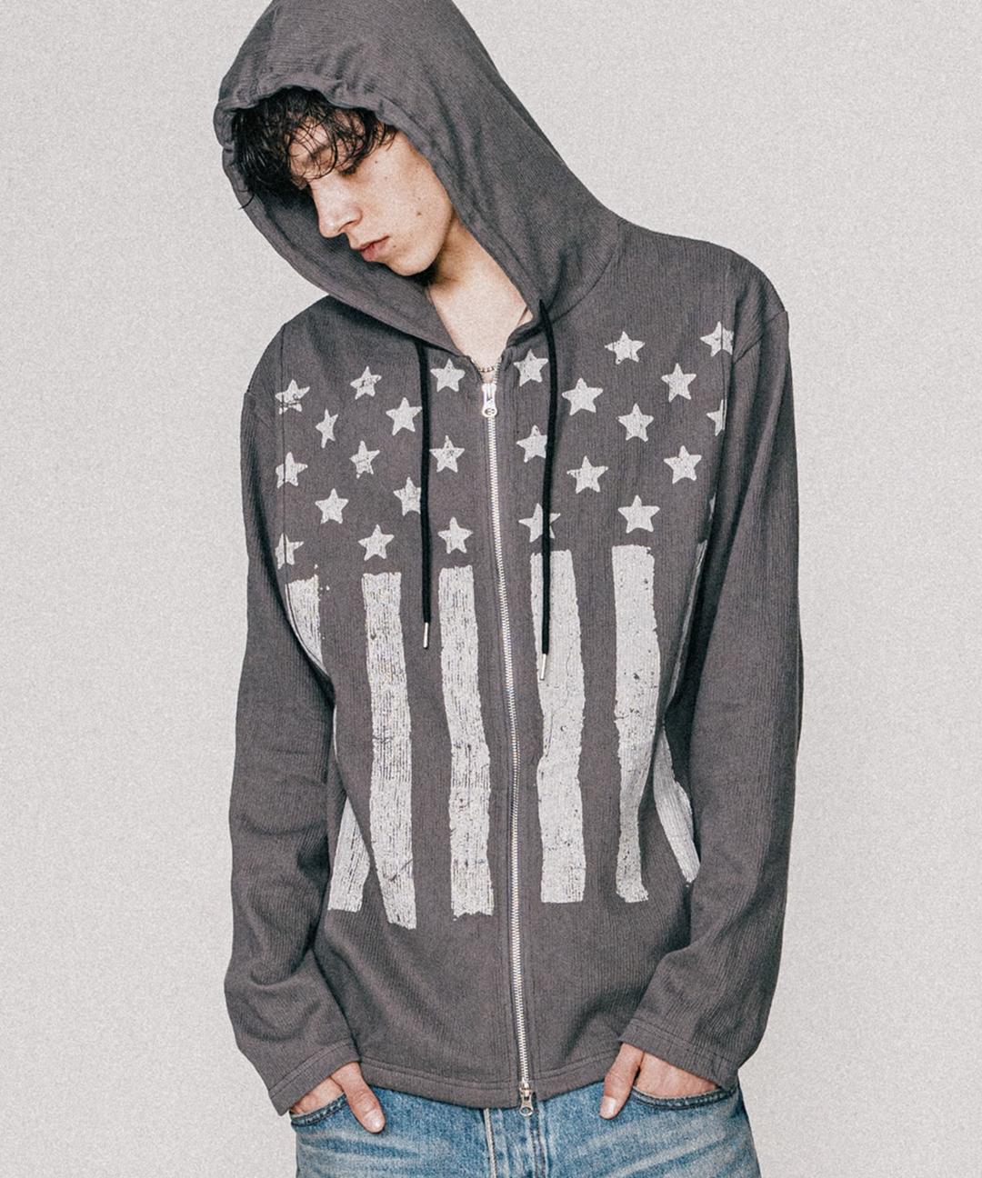 빈티지 플래그 후디 집업_차콜