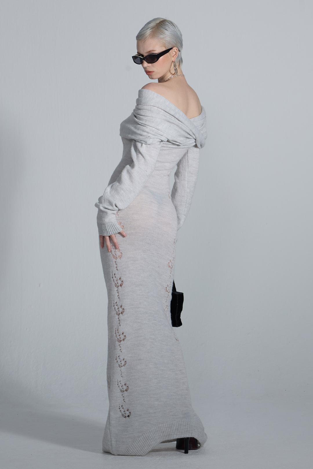 2way Shawl Maxi Dress Pale Gray