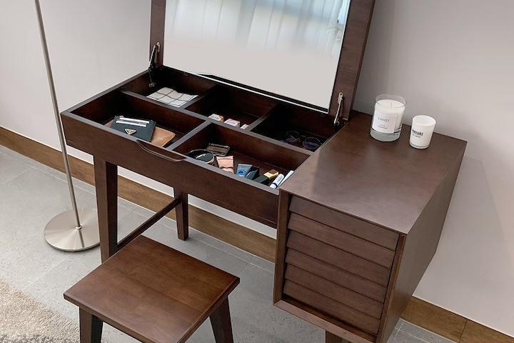 갤러리아 고무나무 원목 수납 화장대 세트 화장대의자