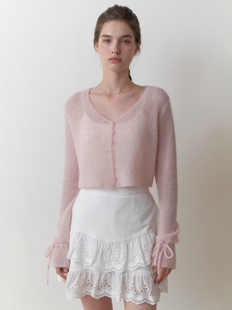 Yuzu ribbon cardigan (baby pink)
