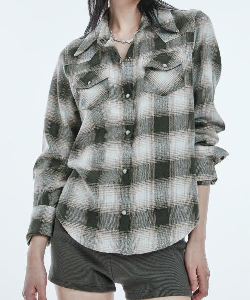 웨스턴 옴브레 체크 셔츠 KHAKI