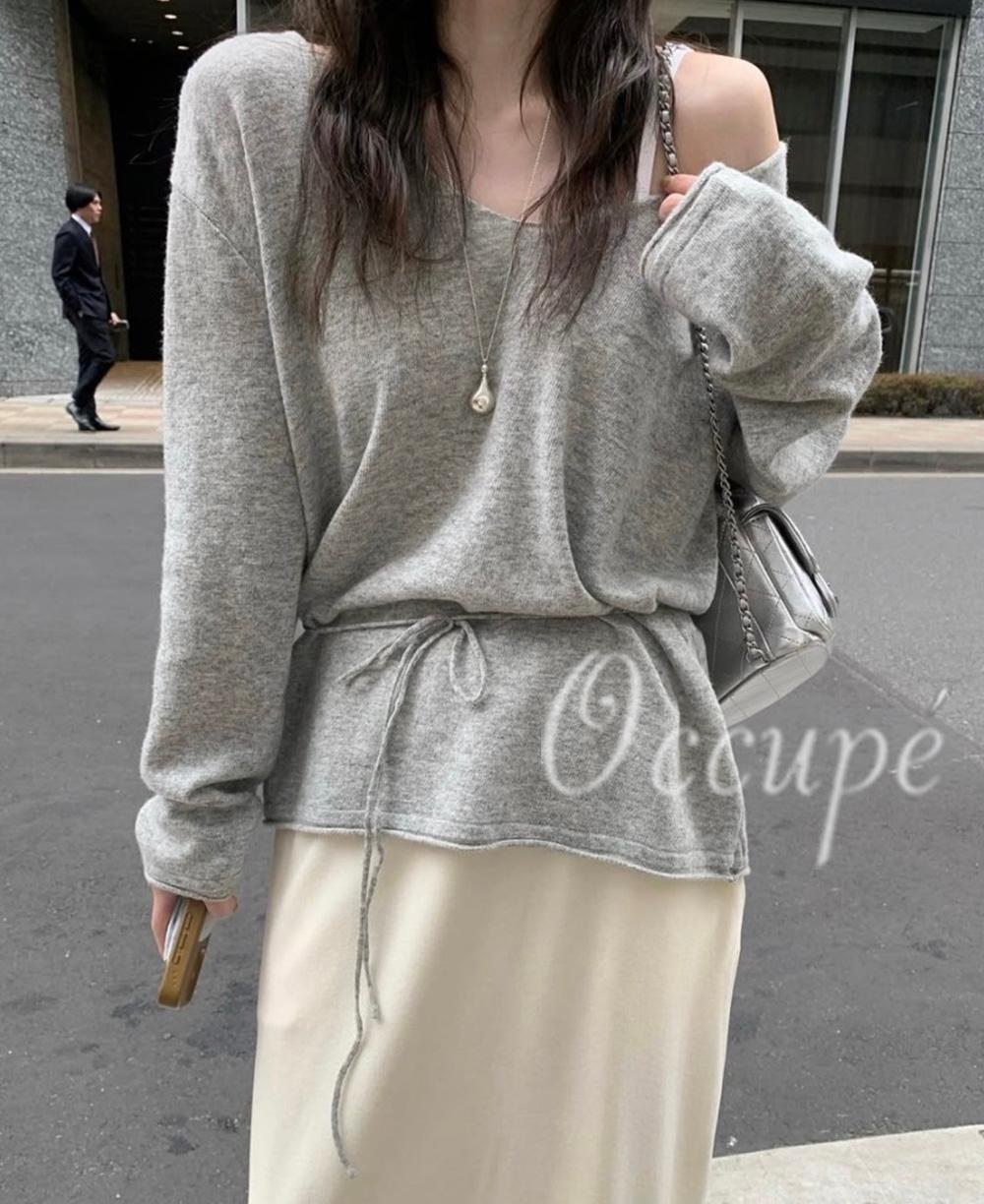 오큐페 멜라운지 캐시 딥브이 니트 (2col) mellounge 원숄더 루즈핏니트