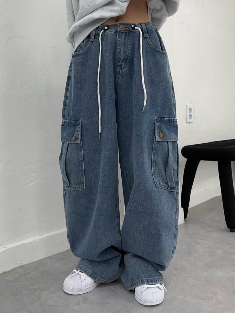 데님 카고 와이드 팬츠