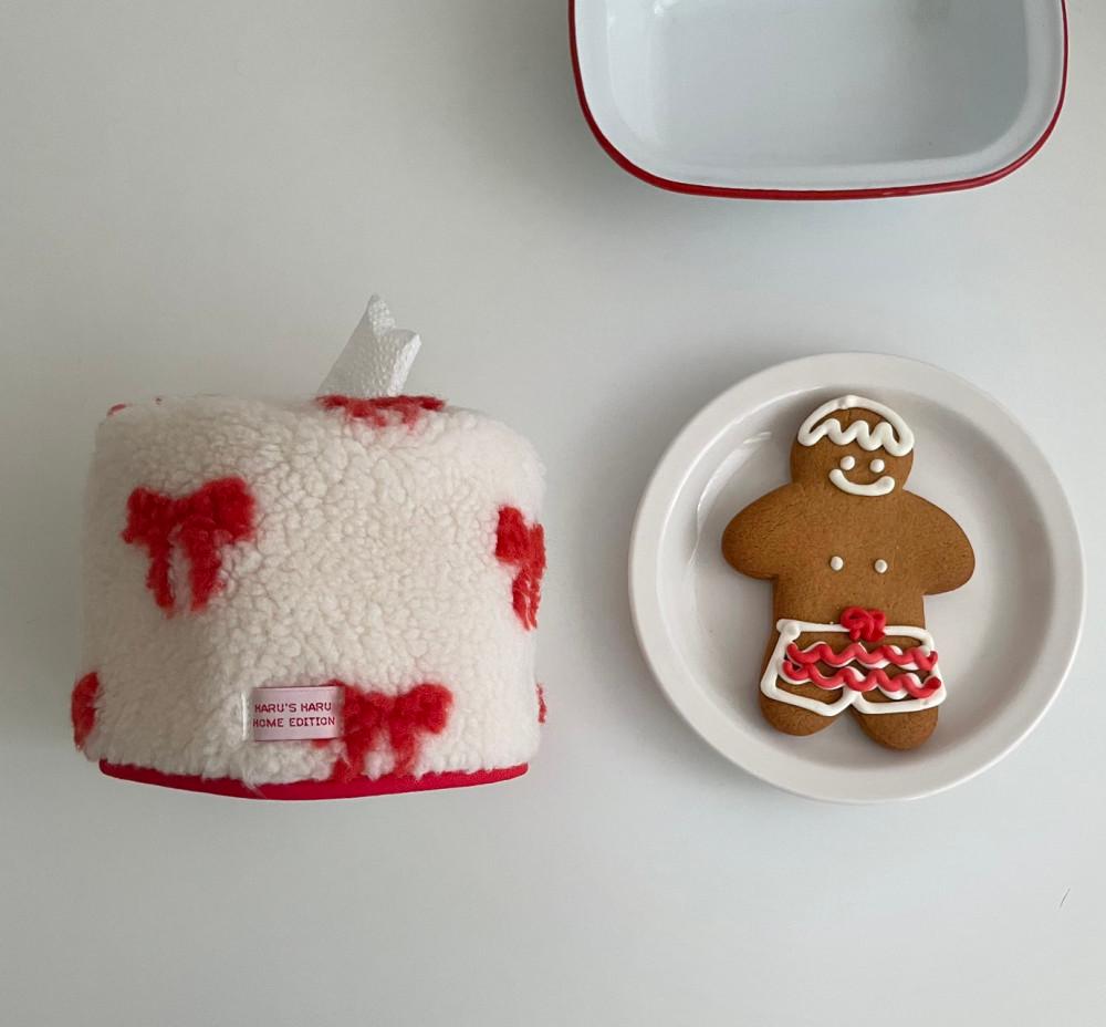 리본 레드 뽀글이 휴지커버