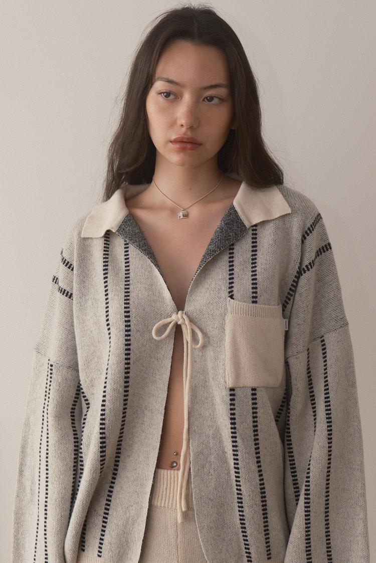 COZY KNIT CARDIGAN (IVORY STRIPE)