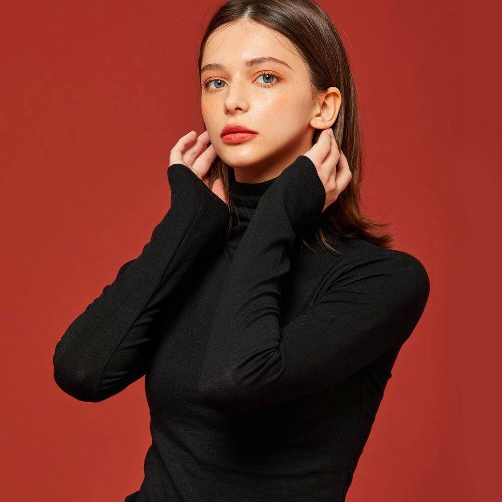 [37차 재입고] 데일리 니트 목폴라 롱슬리브 긴팔 목티 (블랙) 이너