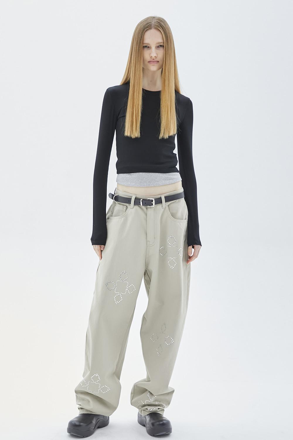 HOTFIX COTTON PANTS / BEIGE