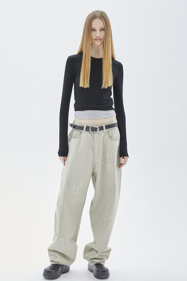 HOTFIX COTTON PANTS / BEIGE