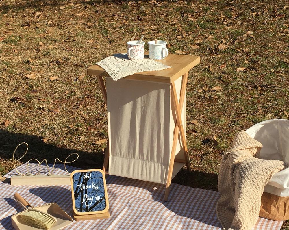 캠핑 접이식 우드 햄퍼 테이블 캠핑수납 빨래바구니 패브릭바스켓 런드리백 상판포함