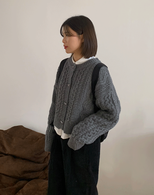 로키아 울 꽈배기 토글 버튼 가디건 (4color)