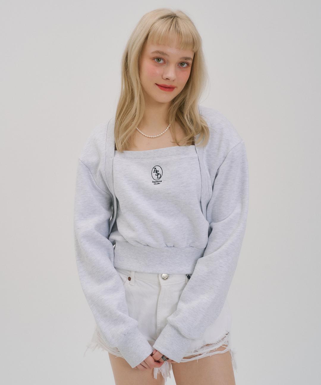 볼레로 레이어드 스웻셔츠 화이트그레이
