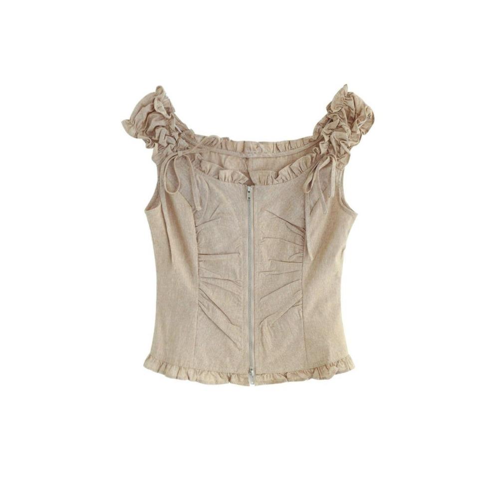 프릴 셔링 지퍼 코르셋 탑 231139667