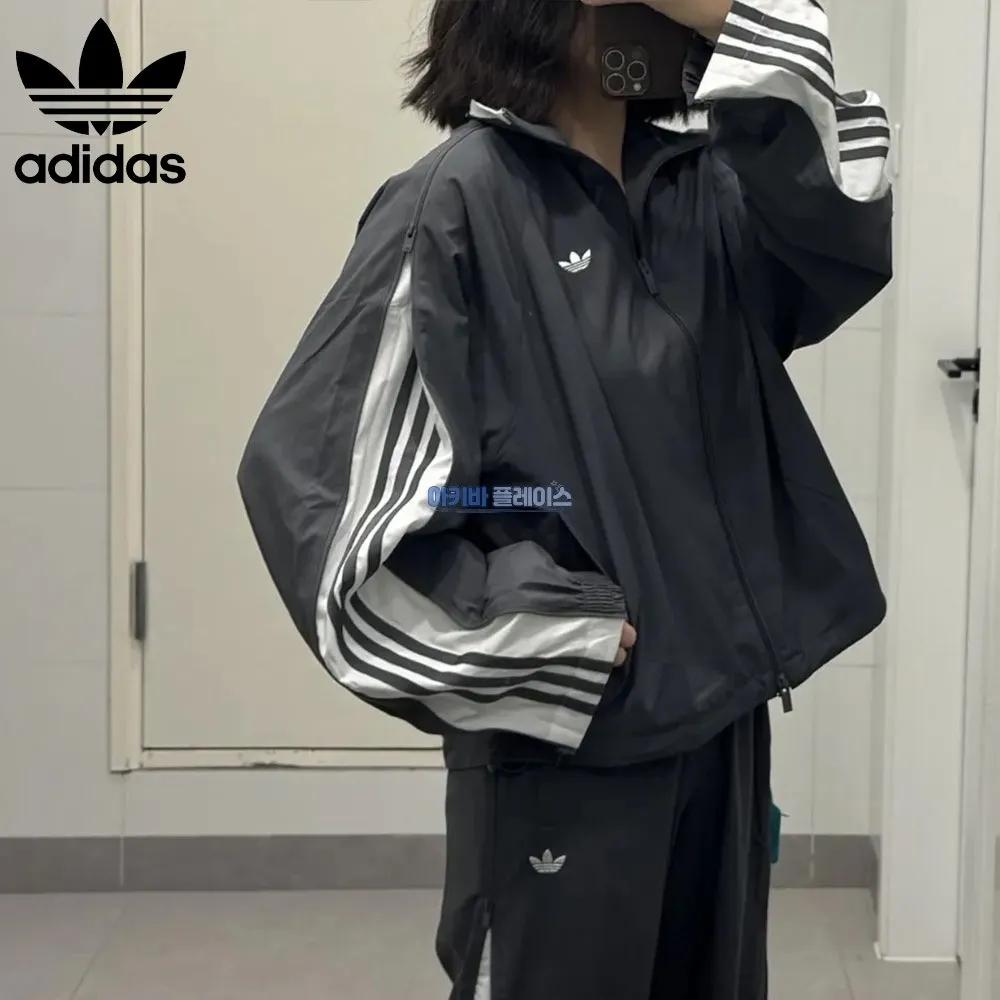 아디다스 오리지널 아딜레늄 시즌 3 루즈핏 집업 트랙 탑 바람막이 자켓 블랙 JX9204