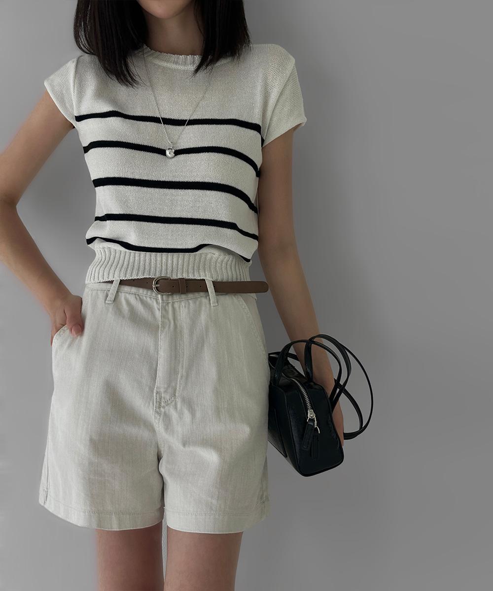 미엘 스트라이프 반팔니트