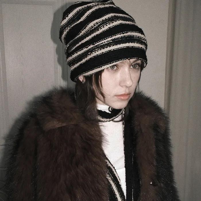 Knit Hat&Neck Warmer_Black&Beige