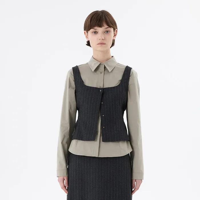 WOOL SNAP BUTTON DOWN VEST (2COLORS)