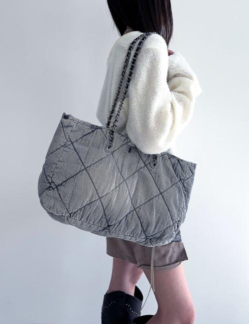 vintage gray denim qualting chain bag