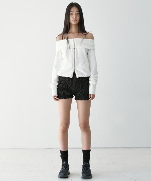FOLDOVER OFF-SHOULDER ZIP-UP WHITE