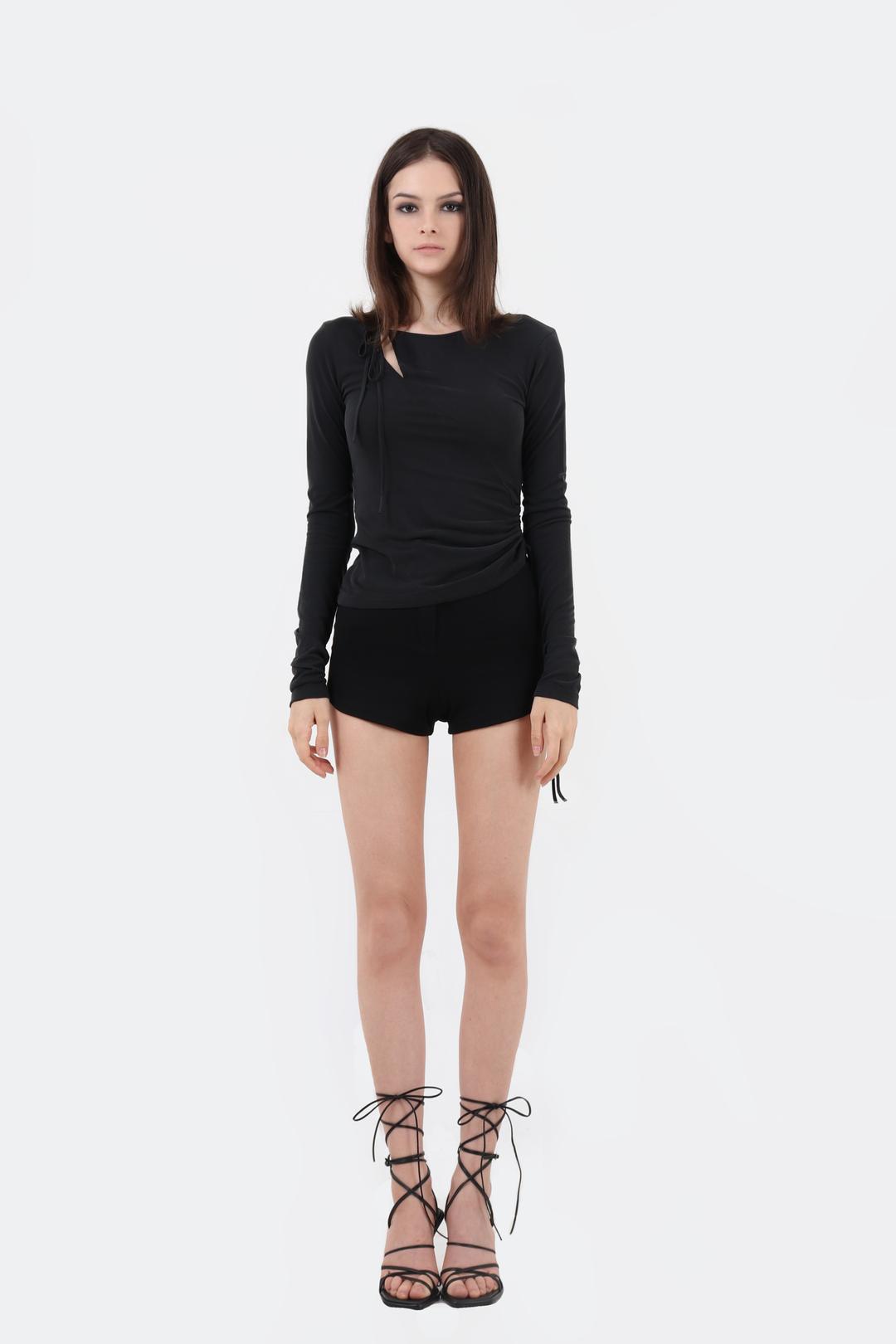 SLIT SHIRRING LONG SLEEVE - DEEP GREY