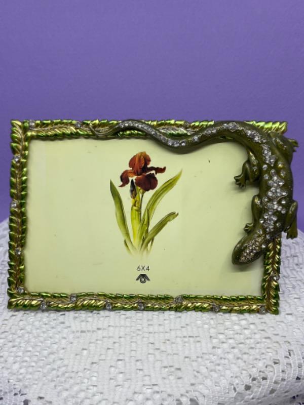 도마뱀 빈티지 셔본 사진 프래임 /진품 체코 크리스탈 Lizard Vintage Sherborne Picture Frame w/ Genuine Czech Crystals circa 2002