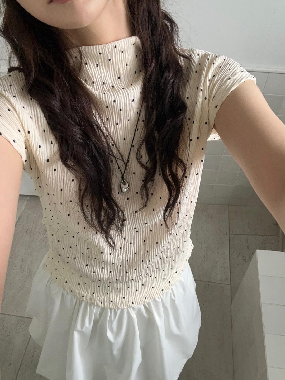 옵텐소 [MADE] dot wrinkle half neck t-shirt (2color)