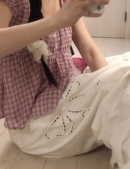 빈블 [리본펀칭/여름팬츠] 글포나 와이드 리본 코튼 팬츠