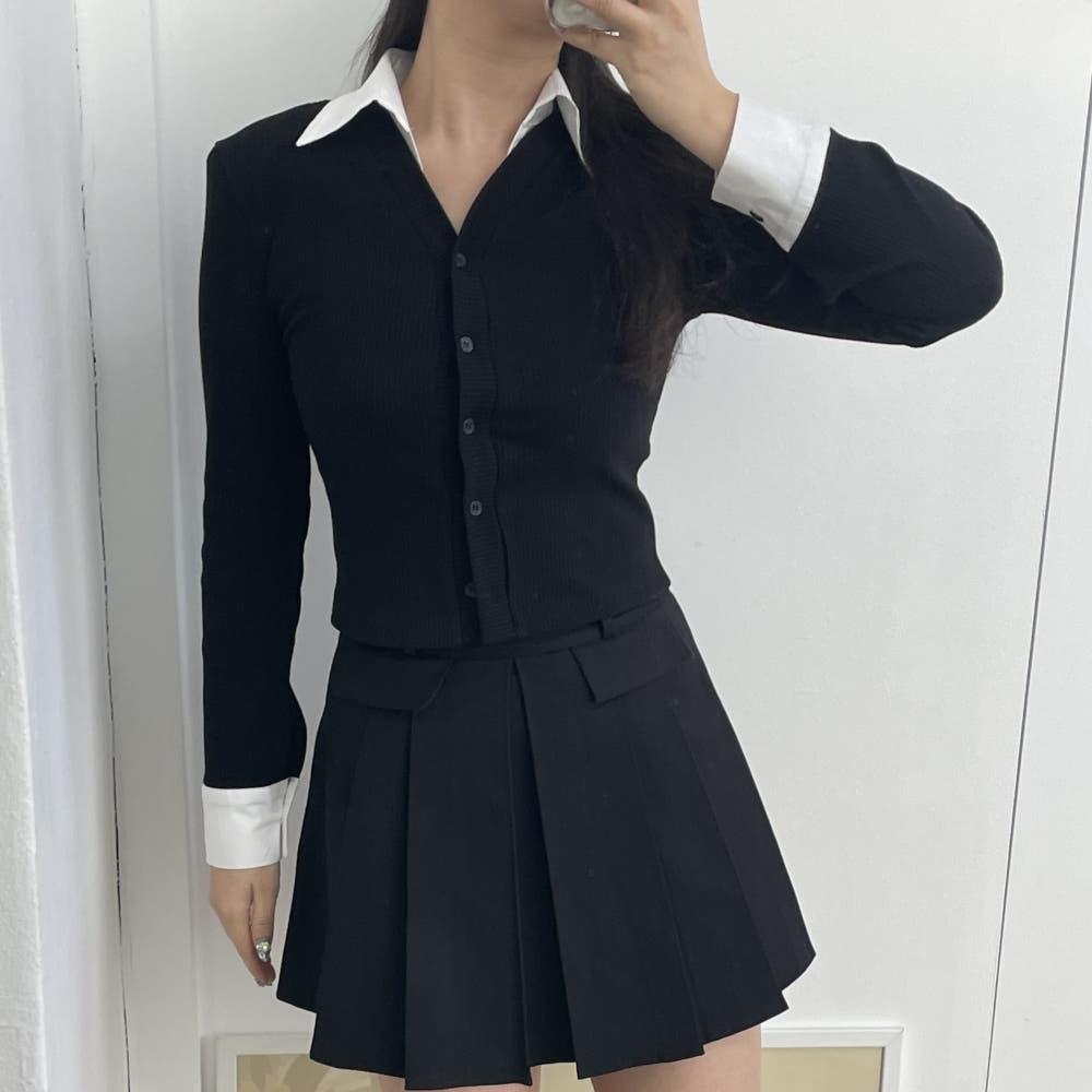 카라배색가디건티셔츠 배색티셔츠 지제리 셔츠