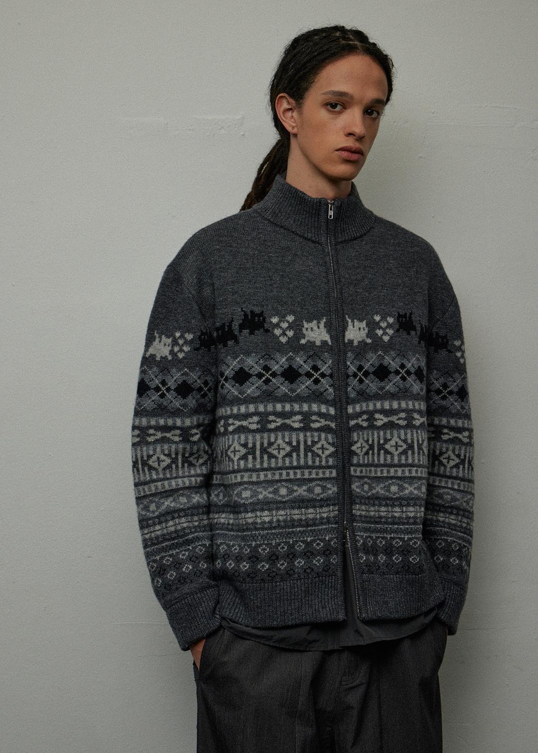 ME-OW 페어아이슬 집업 가디건 차콜 [11월 4일 출고]