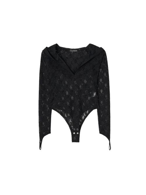 레이스 후드  바디수트