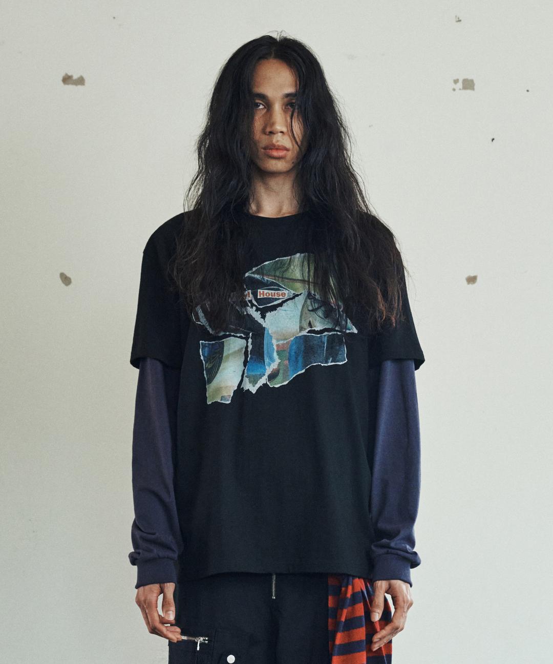 TORN PAPER LS TEE BLACK