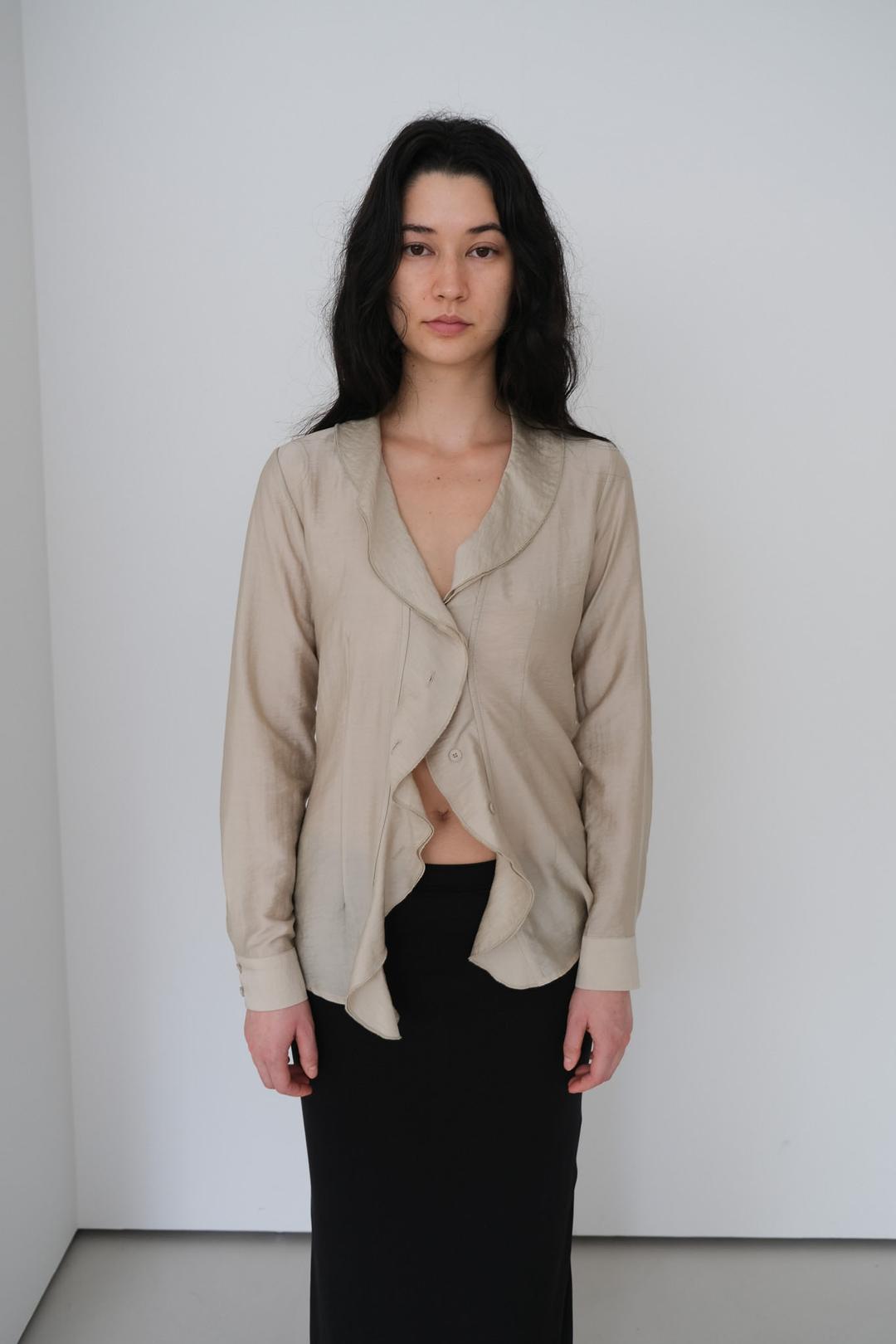 [B-GRADE] Ruffle Blouse Beige