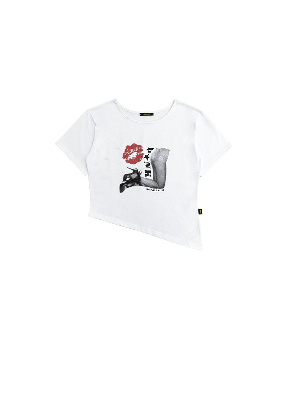 오프숄더 펑크 그래픽 반팔 티셔츠_화이트OFF-SHOULDER PUNK GRAPHICS SHORT-SLEEVED T-SHIRT_WHITE
