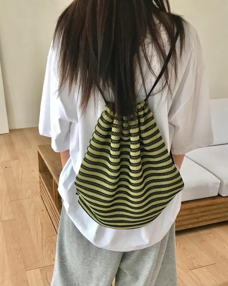 Near back pack 니어 백팩 복조리 짐색 스트링 니트가방 스트라이프 단가라