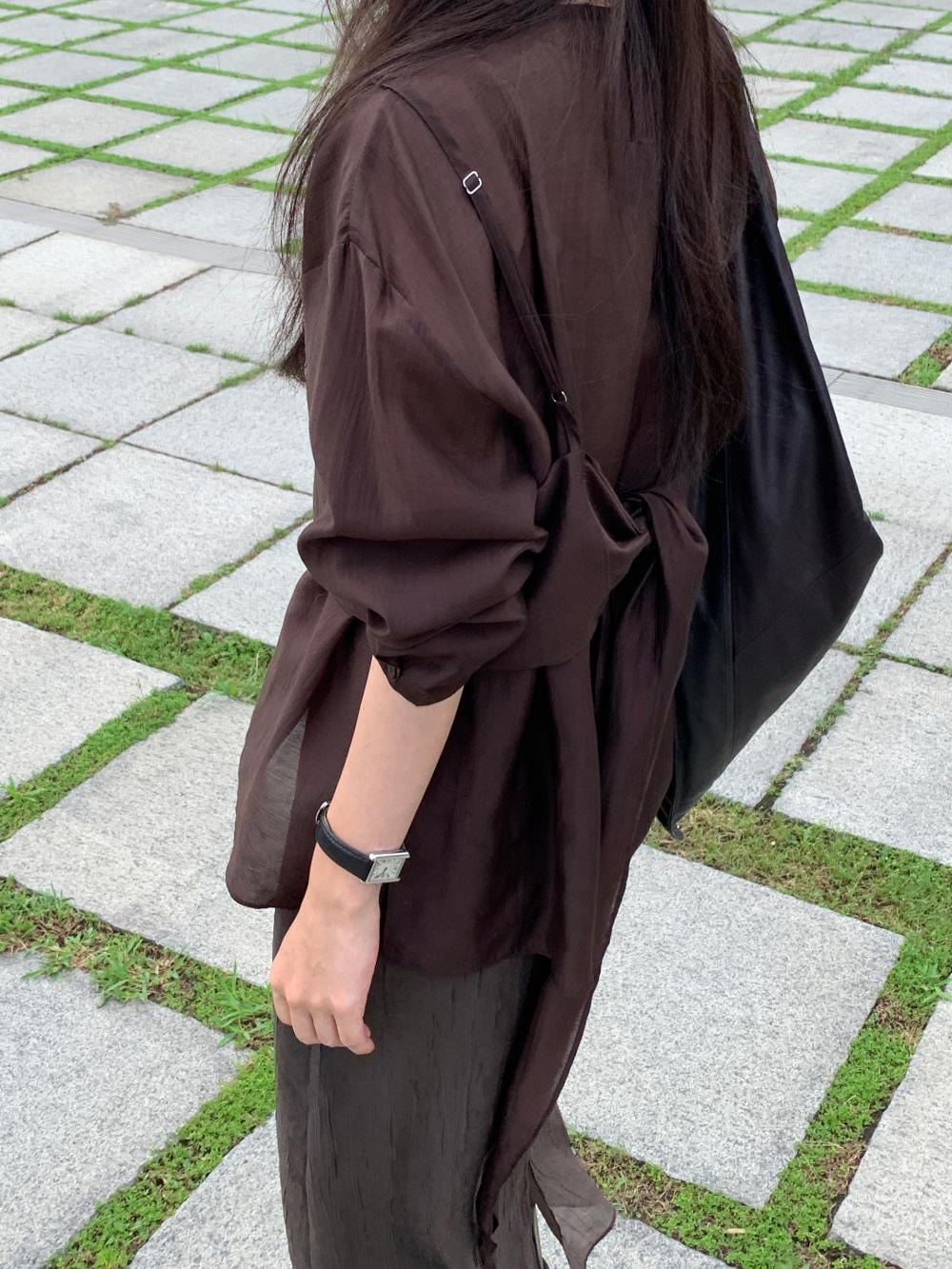 [리어스 제작] 쉬머 블라우스 & 뷔스티에 set (brown)