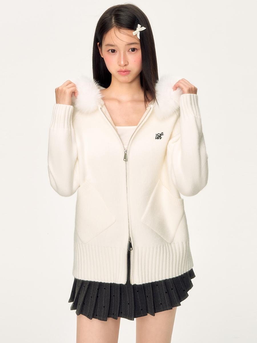 Weekendhub Snow Halo Fur Hood Knit Zip-up