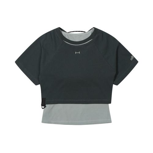 여성 백오픈 크롭 티셔츠 (다크 그린)_5L45316