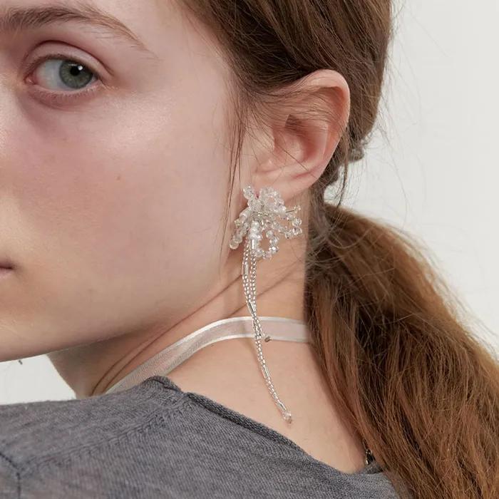 Shining Beads Long Flower Earrings (L241MER010)