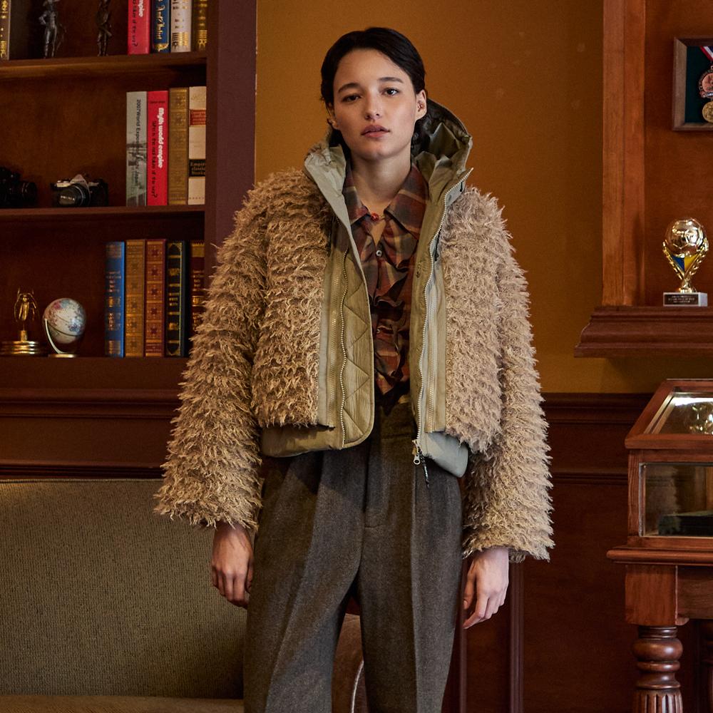 2WAY 디테쳐블후드 베스트 퍼 자켓 베이지_FR4WD30U