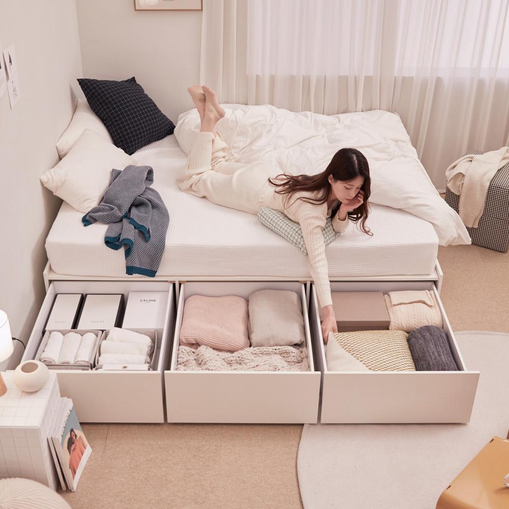 [100%실제후기] 노아 06 무헤드 빅수납 서랍 수납 침대프레임 슈퍼싱글 퀸 매트선택