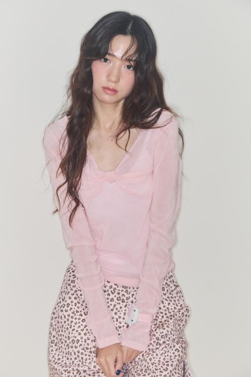 쉐리 리본 벨벳 탑 (핑크)