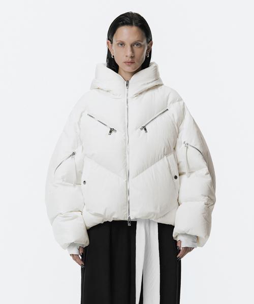 High Neck Hooded Duck Down Padding [ White ]