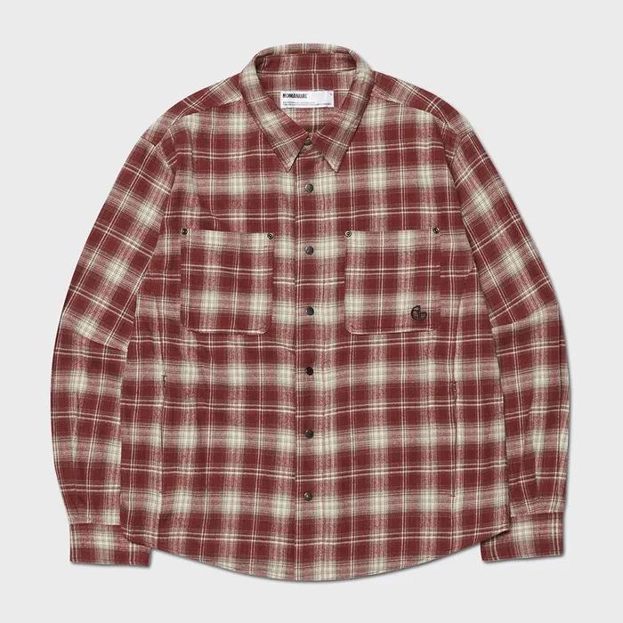 FLANNEL CHECK SHIRT JACKET - BURGUNDY