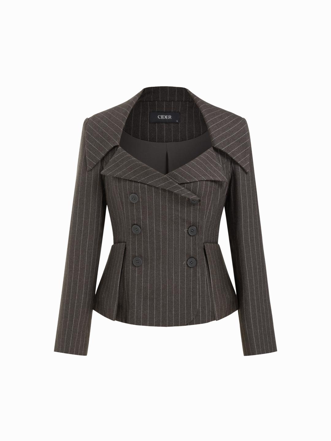 Striped Double Breasted Long Sleeve Blazer
